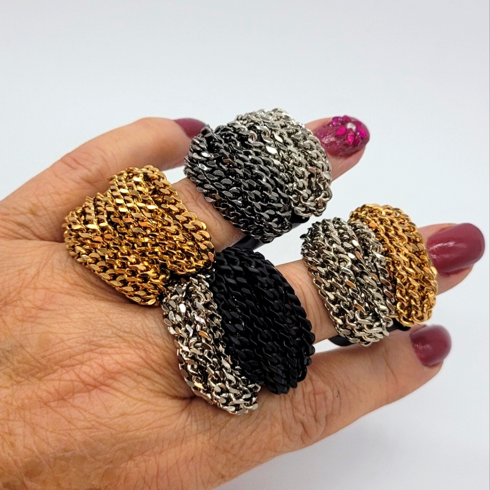 Vita Fede Catena Gold, Silver, Chrome, Black Chain Ring On Black Ring New
